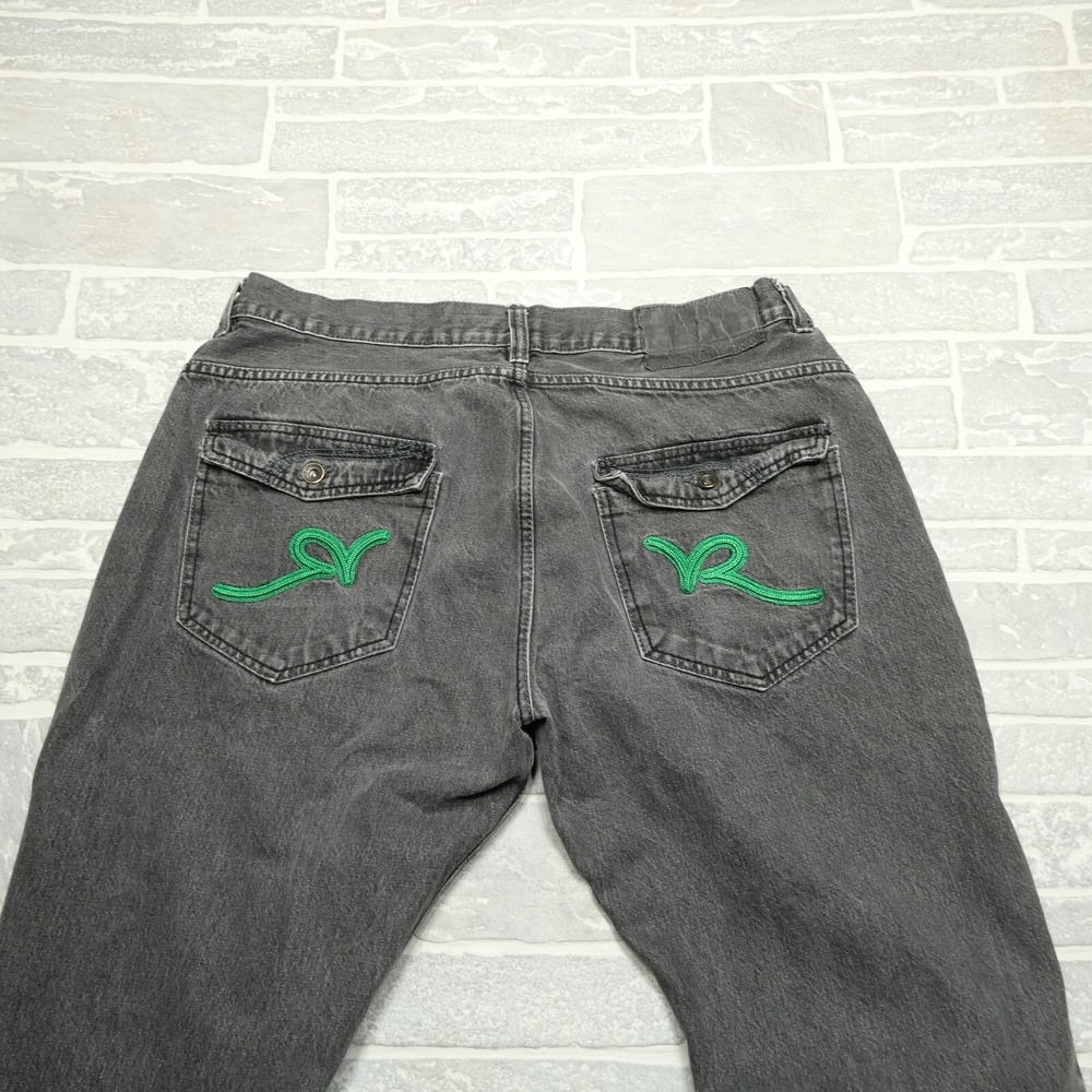 Vintage Rocawear Mens Classic Fit Jeans Faded Black Green Embroidered Logo 40x32